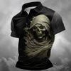 Horror-style Skull and Grim Reaper Pattern Men's Short-sleeve Polo Shirt Trendy Top