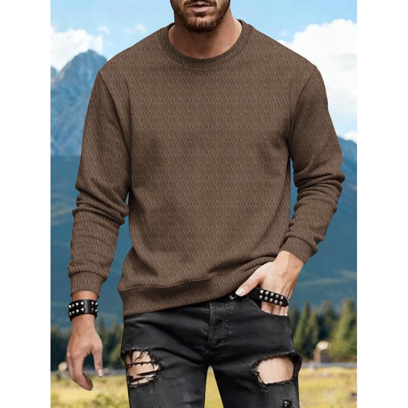 Herren 2025 Gestricktes Jacquard-Baumwoll-Rundhals-Sweatshirt - Langarm, Lockere Passform, Vielseitiges Lässiges Basis-Shirt