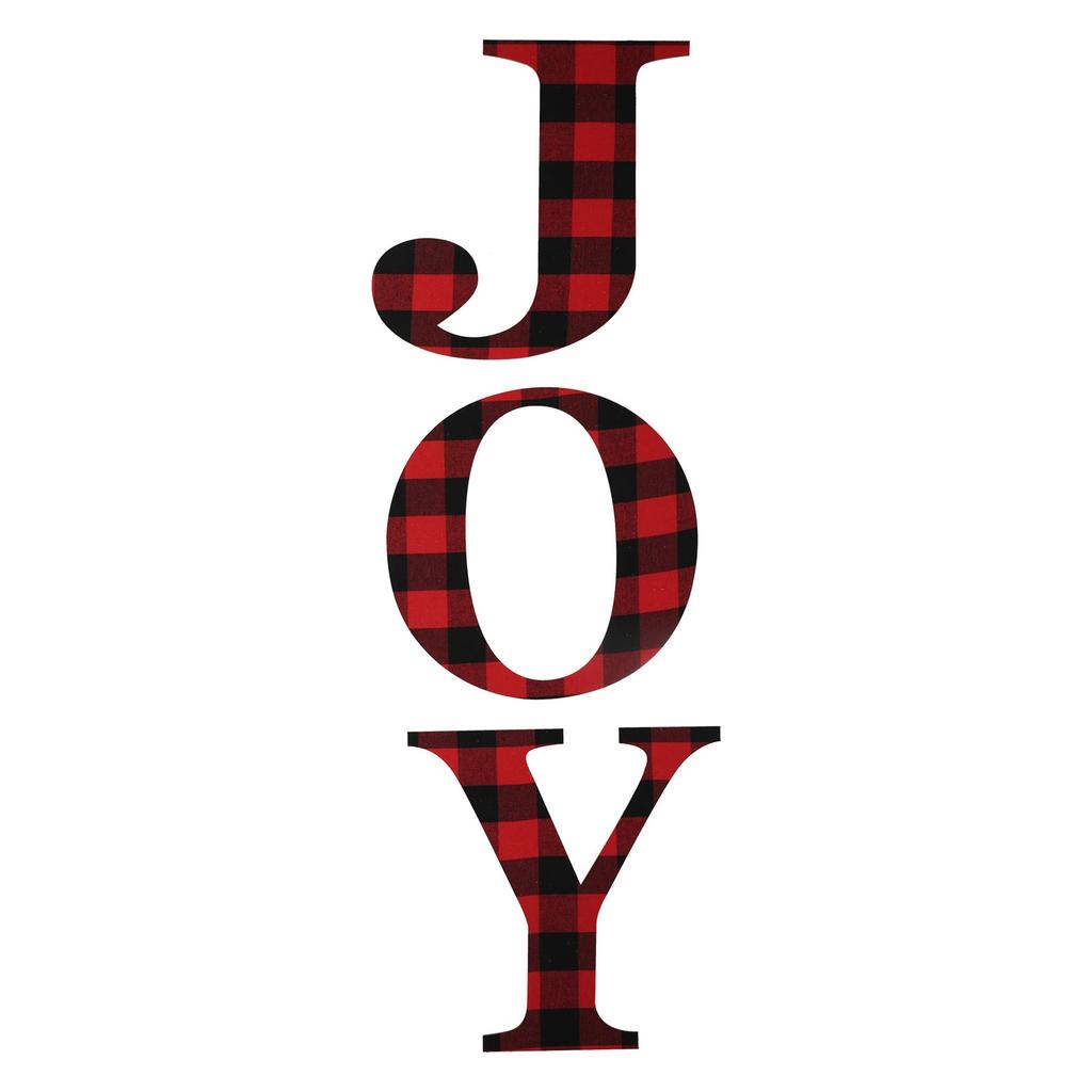 Znak z drewnianych liter Joy Shape Czarny Czerwony Plaid Wiszący na ścianie Znak literowy do dekoracji świątecznych