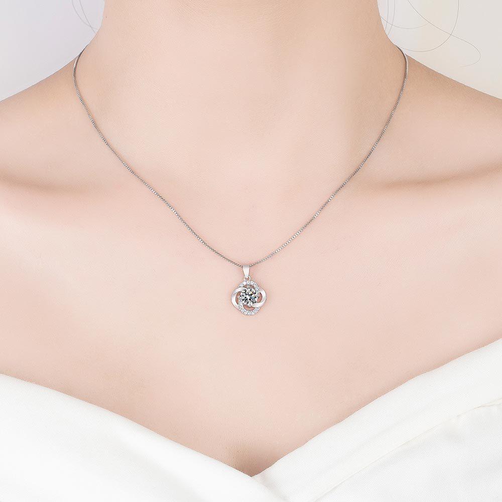 Silver-Plated Lucky Four-Leaf Clover Necklace Pendant, Female Zircon Necklace, Female