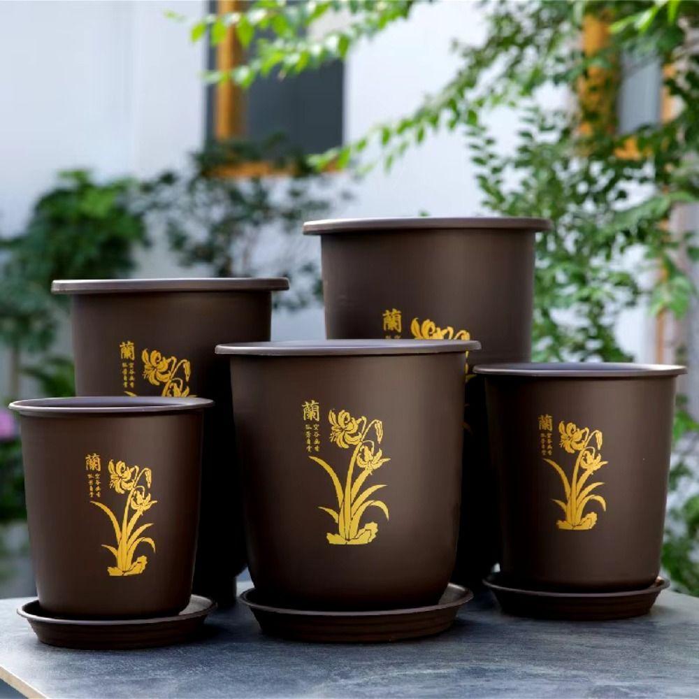 

Orchid Special Flower Pot With Tray Decorative Pots Garden Flowerpot Brown1