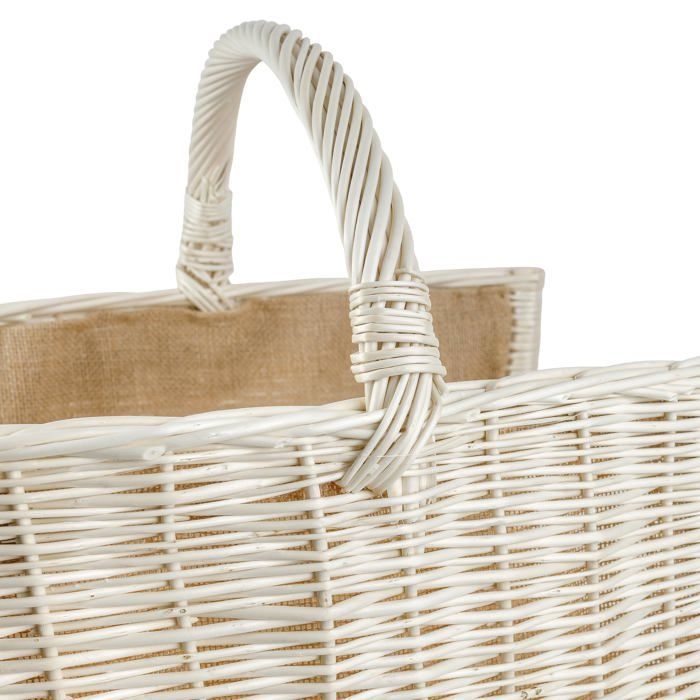 Panier à bûches - CREATIVE HOME - Cheminée - Osier 100% naturel - Poignée - Blanc 50x34x50 cm