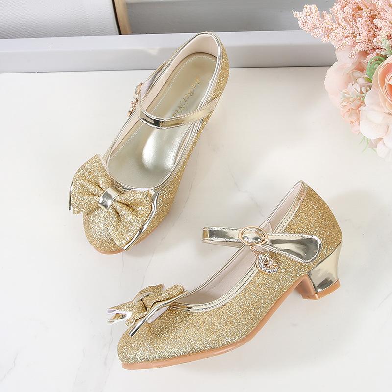 Girls princess high heels 2026 spring and autumn new little girl crystal leather shoes children single shoes primary and secondary school students