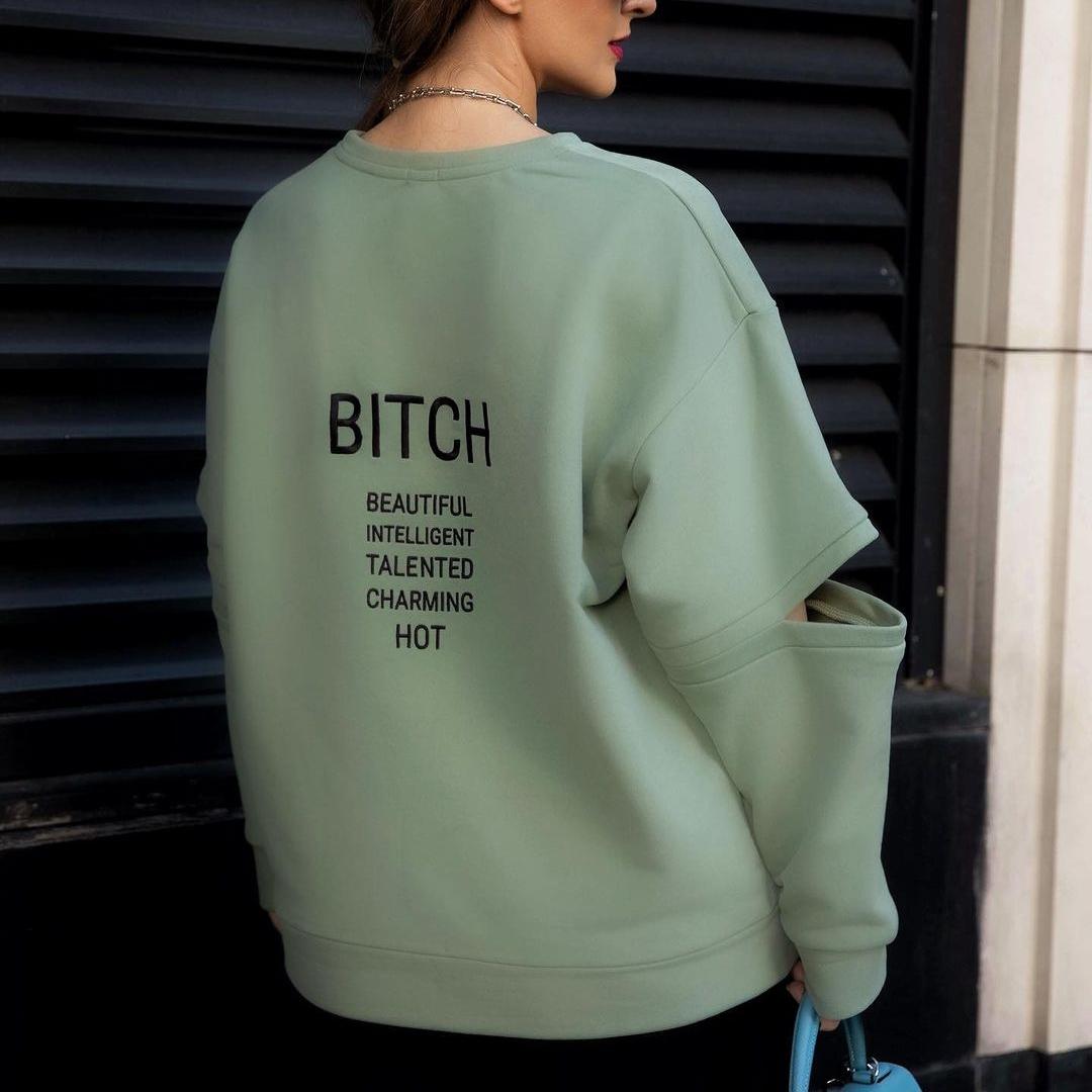 BITCED Модная простая свободная толстовка с капюшоном с круглым вырезом и принтом — фото 7