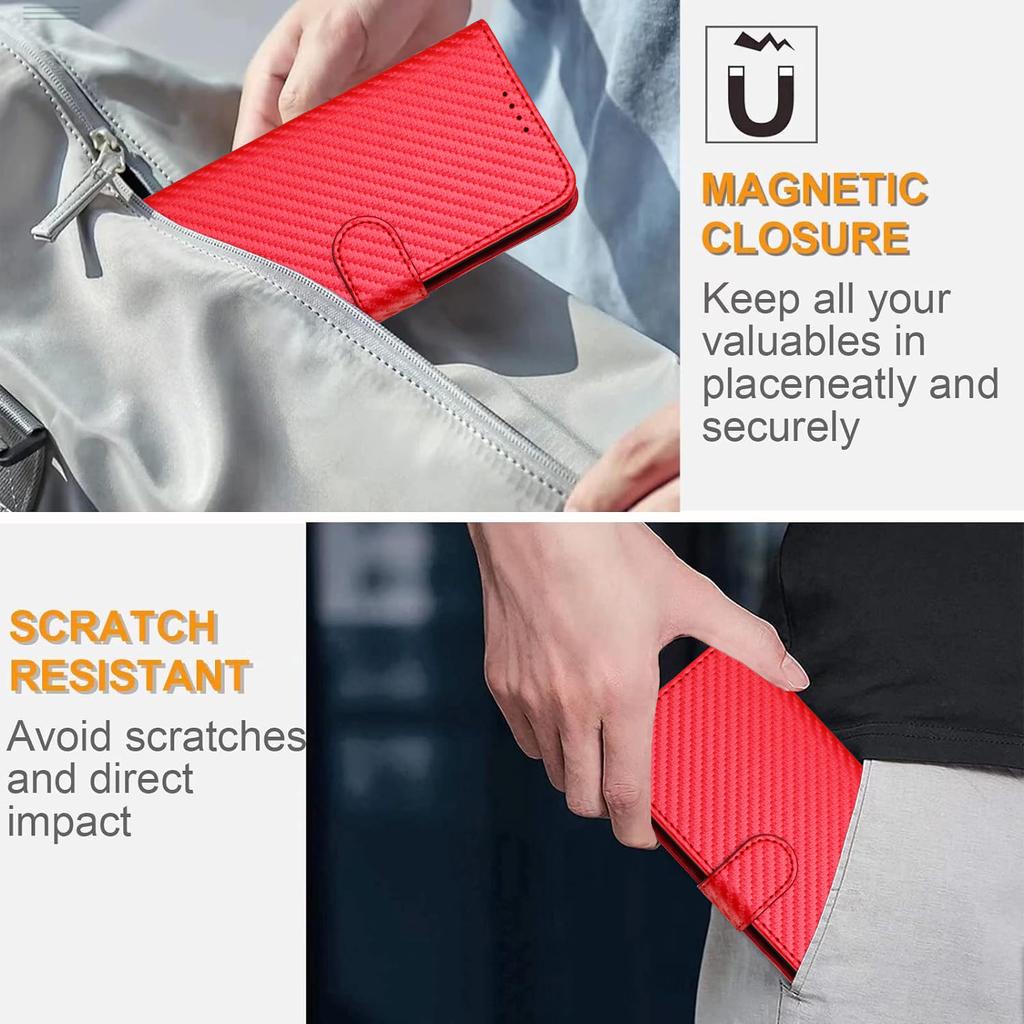 For Xiaomi Poco F7 5G/Redmi Turbo 4 Pro 5G Wallet Case with Strap Carbon Fiber Texture Leather Mobile Cover