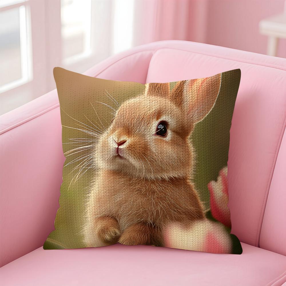 Rabbit Cute Cushion Cover Natural Linen Pillow Case DoubleSided Print Decorative Sofa Pillowcase Home Decor Gift