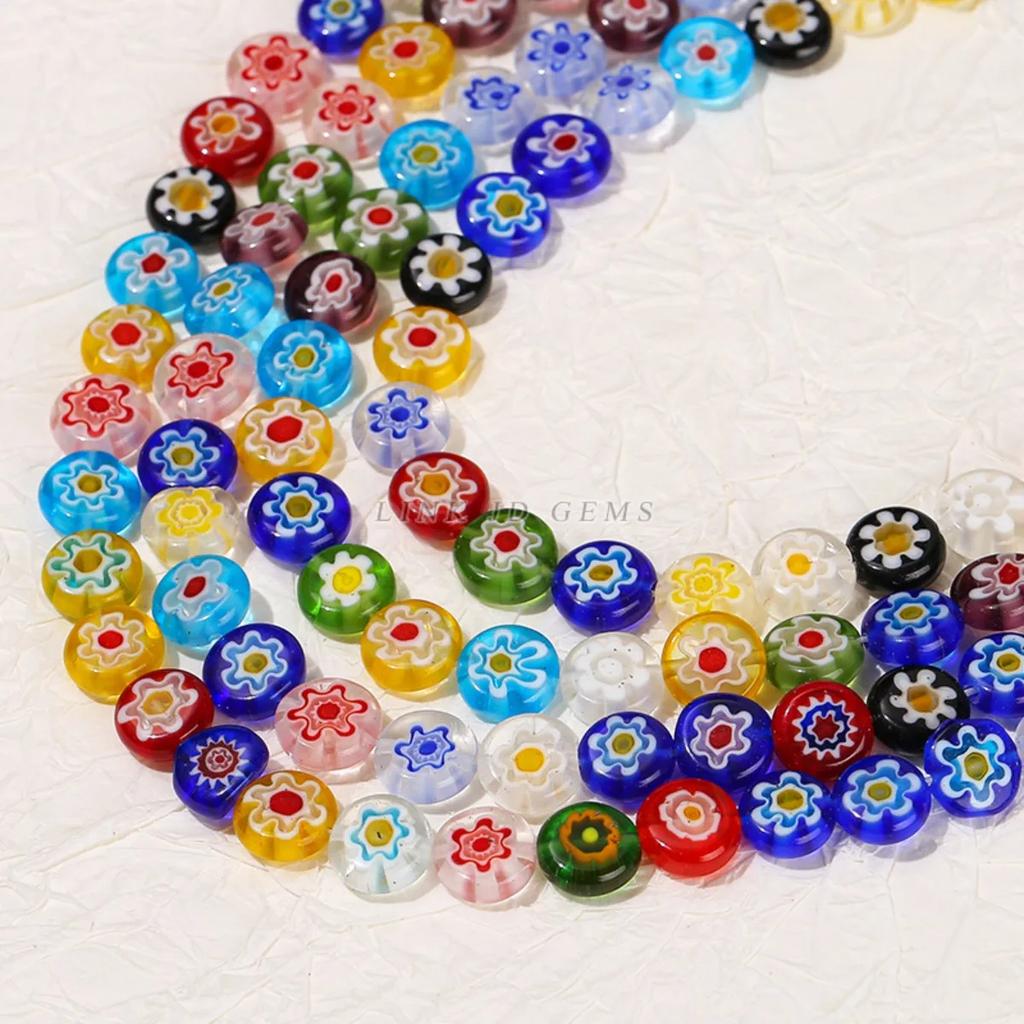 TX24 6/8mm Glass Beads Color Flat Sweet Round Mixed Porcelain Handmade Bracelet Flower Beads Used DIY Accessories Accessory