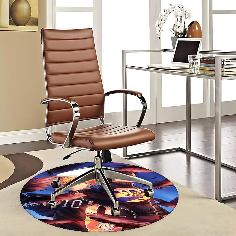 

1pc Haikyuu Anime Design Round Carpet - Office Chair Mat with Kuroo Tetsurou and Tsukishima Keiichi Print, Suitable for Home Decor, Office Use 80cm