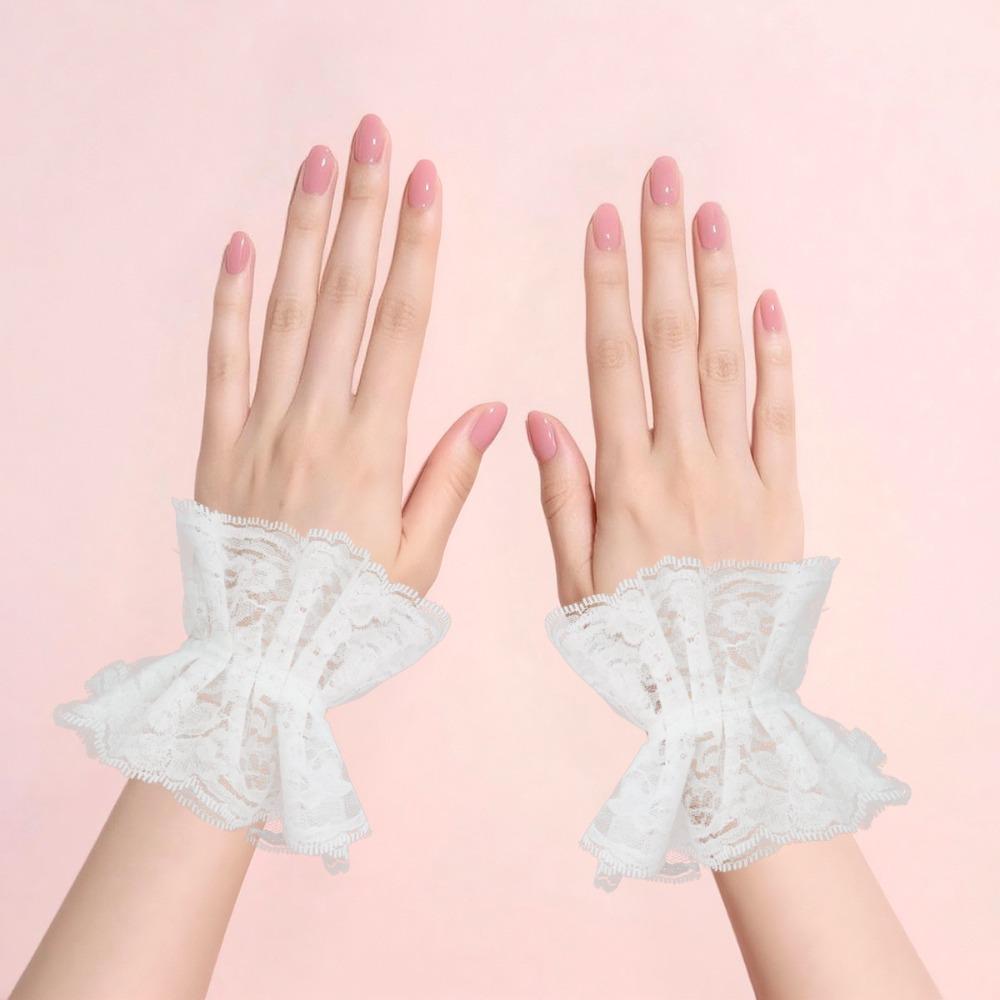 White Neckband Lolita Lace Cuffs Lace Ruffled Wrist Sleeves Fashion Fake Sleeves  Daily Accessory