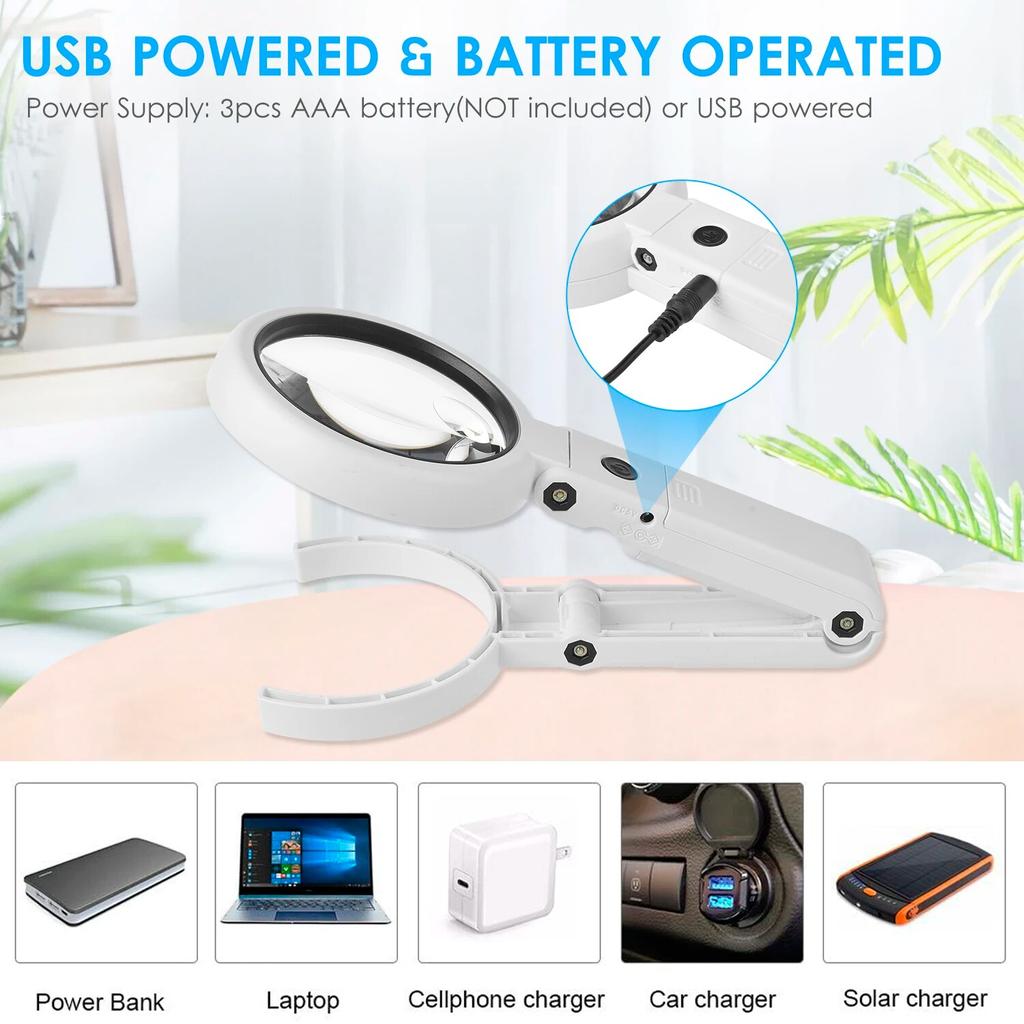 5x/10x Handheld Desk Magnifier With Led Light And Stand Usb Powered Illuminated Magnifying Glass For Crafting Clock Watch Repair