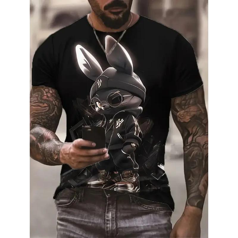 Men's casual 3D printed personalized cartoon animal quick drying top summer men's fashionable breathable round neck T-shirt