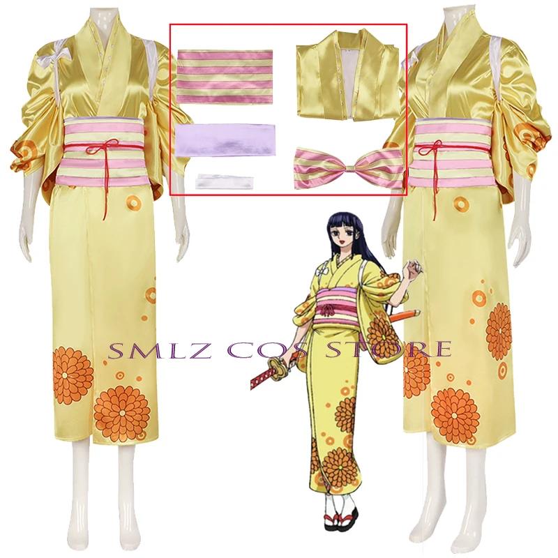 Kikunojo Cosplay Anime Arc du Pays de Wano Kikunojo Kimono Jaune Costume Uniforme Fête Femmes Robe Sexy Tenues de Carnaval S