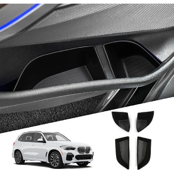 Smabee 4PCS Rear Door Side Organizer for BMW X5 2019-2025 Door Side Storage Box 2024 Accessories TPE Rear Car Door Slot Tray Organizer Black