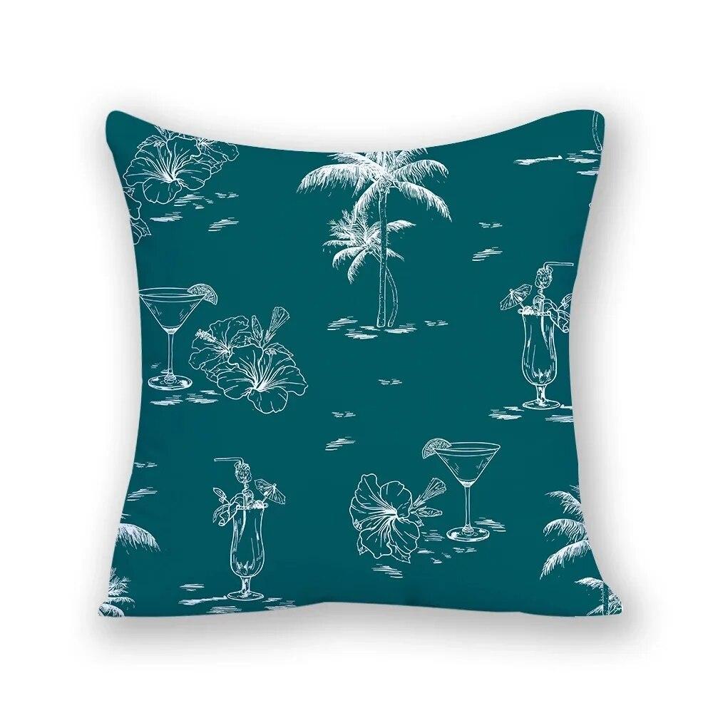 Office Sofa Cushion Cover Simple Cartoon Coconut Tree Tropical Plant Print Luxury Home Decoration Cushion Cover