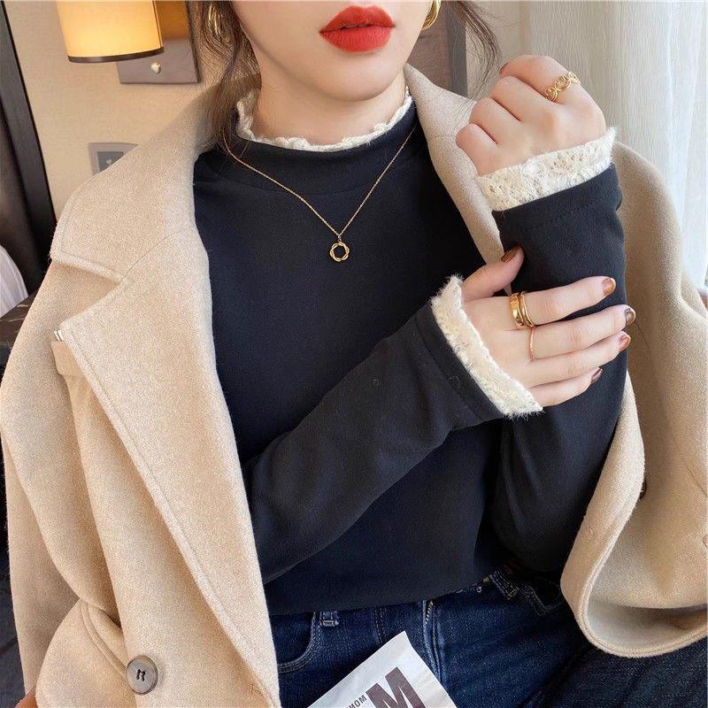 Krajkový sametový rolák dámský top - Elegantní, hřejivý a zesílený na podzim/zimu