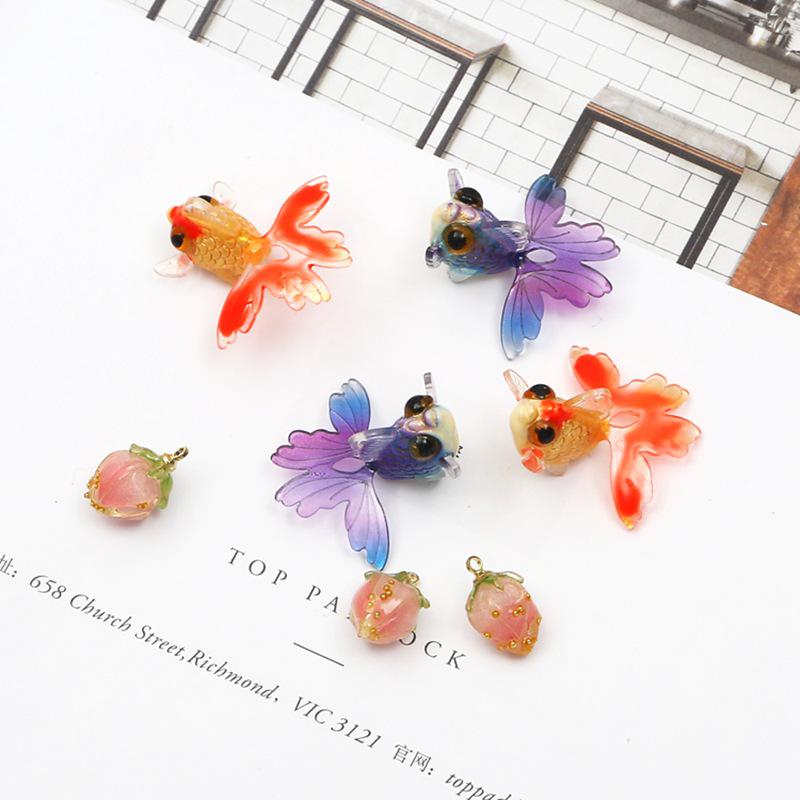 3D Strawberry Goldfish Resin Jewelry: Earrings, Pendants, Hairpins, Hair Clips, DIY Necklace & Bracelet Materials