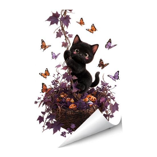 Black Cat Window Art Halloween Static Sticker, Ghost Castle Print Decals, Waterproof Wall Murals PVC Cling for Home Holiday Party Supplies