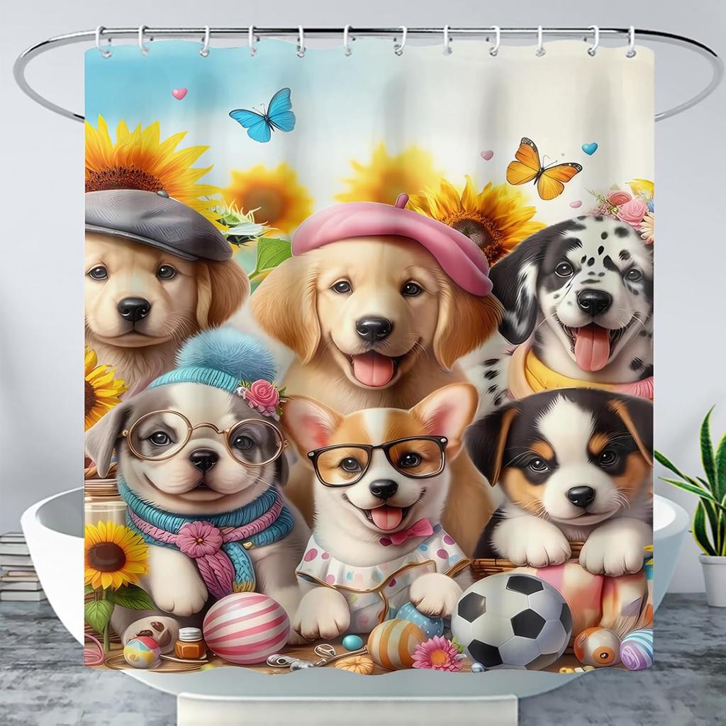 Cute Cat Cartoon Pet Cat Kitten Bathroom Curtain,Cat Paw Print Cat Lover Bath Curtain Polyester Waterproof Bathroom Curtain Wi