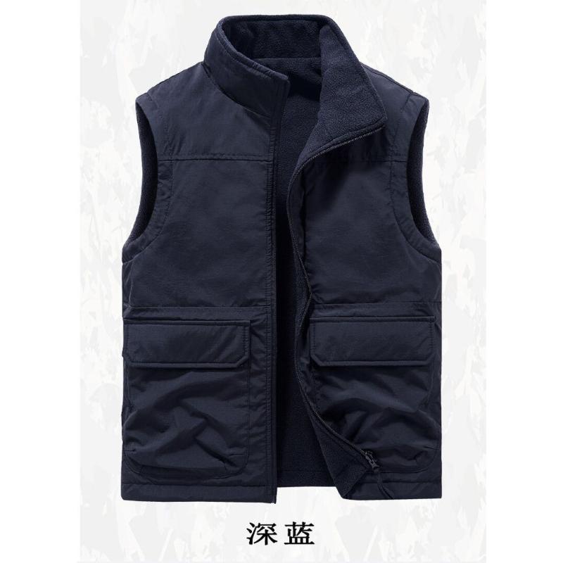 Autumn Winter Vest Men's Double-sided Velvet Outdoor Polar Fleece Vest Pocket Casual Waistcoat Work Jacket
