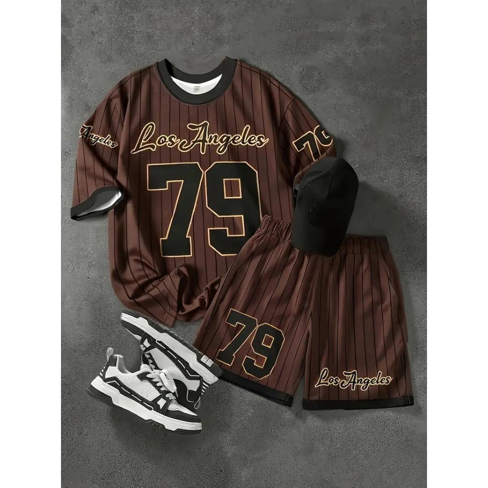 Numbers and Letters 79 Printed Men's T-shirt and Shorts 2 Piece Set Summer Casual Outfit for Men's and Women's Clothing Top