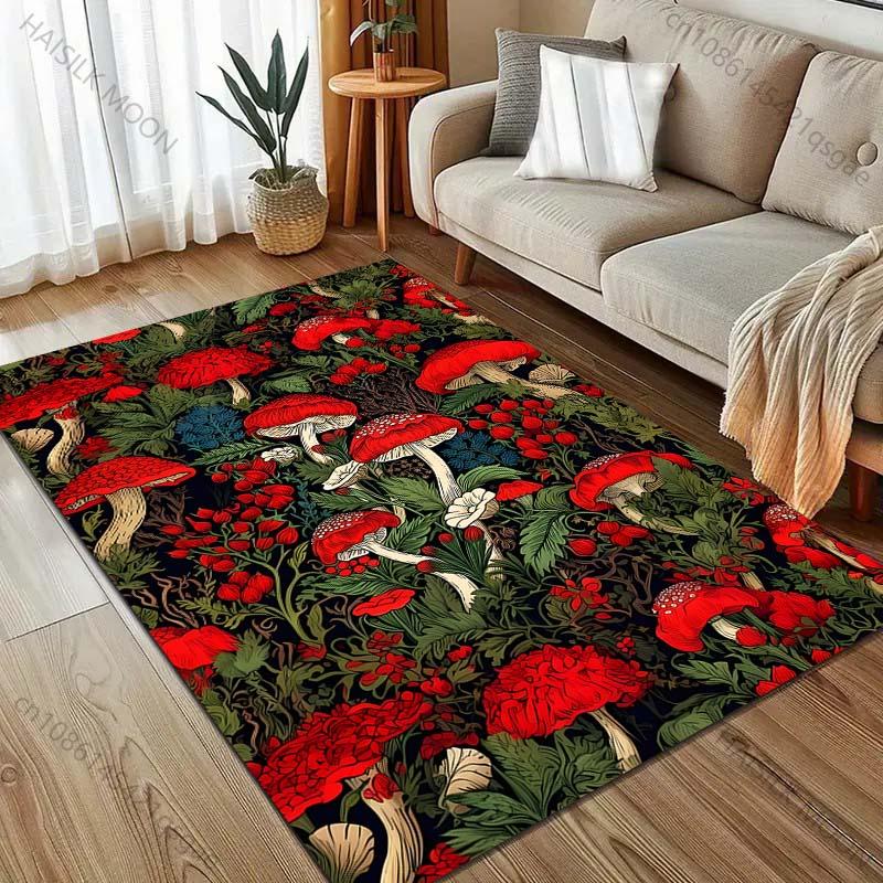Various Sizes Red Mushroom Print Carpet for Bedroom Living Room Bedside Sofa Floor Mat Modern Home Decor Space Area Rug