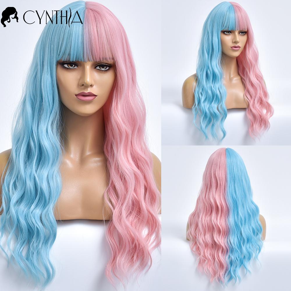 Purple Body Wave Synthetic Wigs For Women Long Ombre Cosplay Party Colorful Wig Natural Hair Heat Resistant Pelucas De Mujer