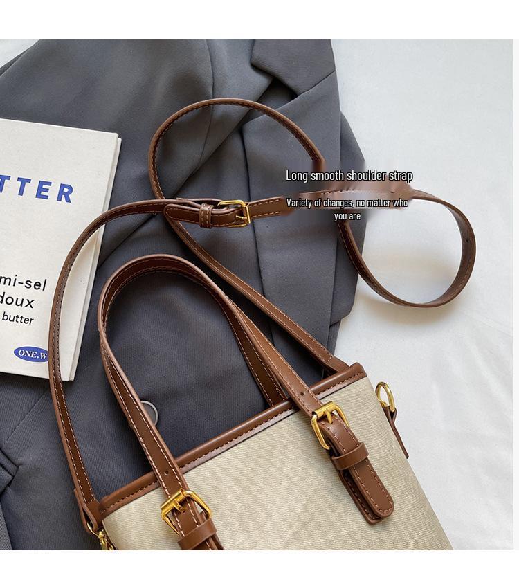 Women's Retro Color Block Bucket Crossbody Bag - 2025 Autumn/Winter Fashion Textured Small Handheld Bag