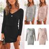 Cozy Deep V-neck Womens Knitted Jumper Sweater Dress For Autumn And Winter