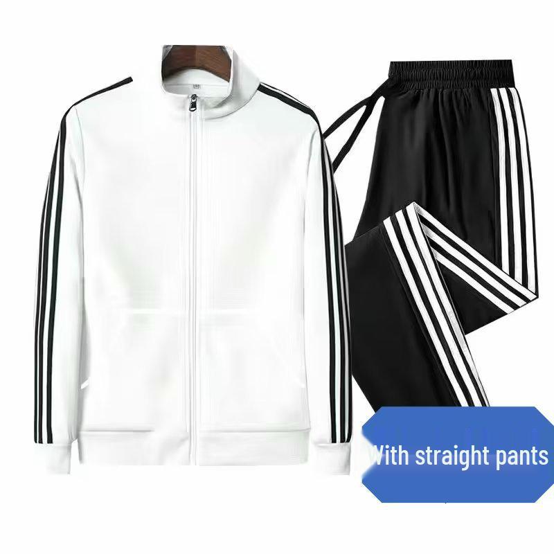 Trendiges Unisex Sportoutfit für Frühling & Herbst: Dreistreifiger Cardigan & Lange Hose Set für Paare