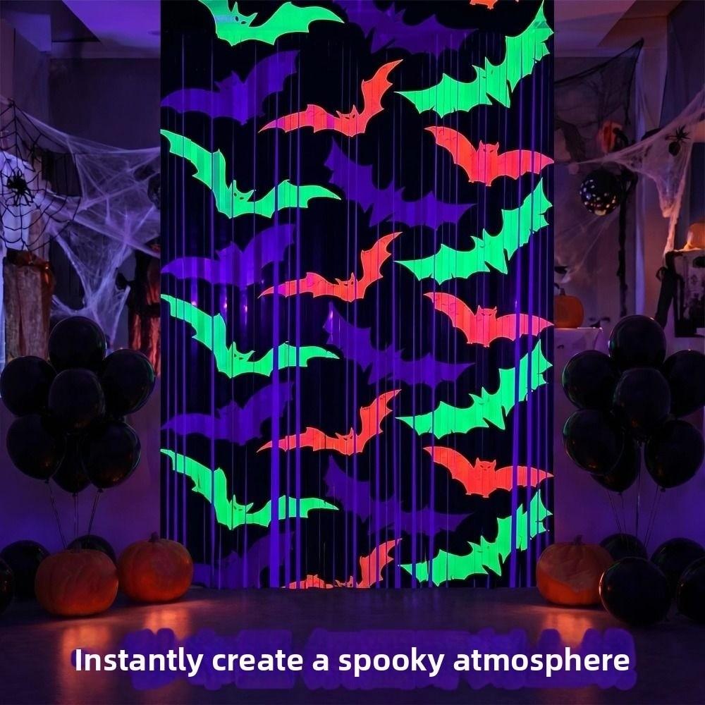 Bat Pattern Fluorescent Tinsel Curtain 1x2M Wall Hanging Bat Pendants Photo Background