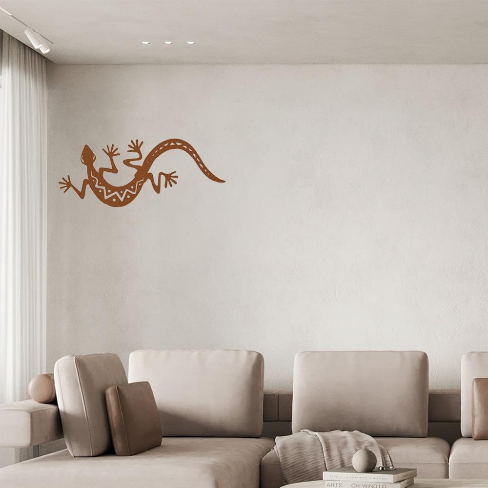 Rust Colored 3D Metal Gecko Wall Decor, Modern Lizard Silhouette for Living Room, Bedroom, Outdoor Art
