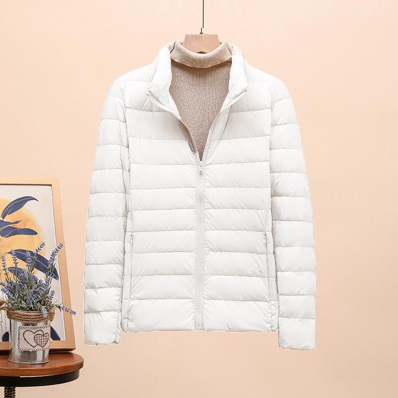 Autumn and winter light down jacket women's stand-up collar short white duck down fashion slim and light jacket large size winter clothing