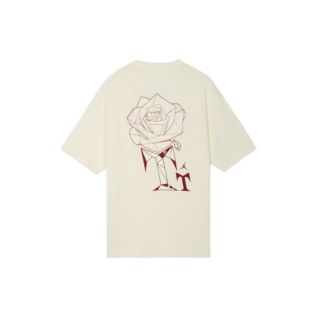 Jordan X Teyana Taylor Capsule Vintage Logo Rose Embroidered Tee (Asia Edition) Women Tops Beige FB2641-113