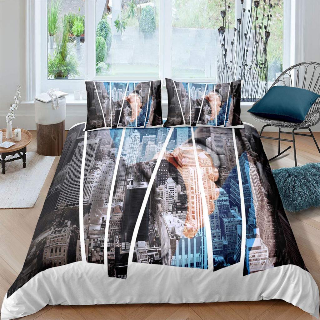 Cityscape Duvet Cover Set New York City Night View Quilt Cover For Boys Adults Microfiber Building Bedding Set 2/3Pcs King Size