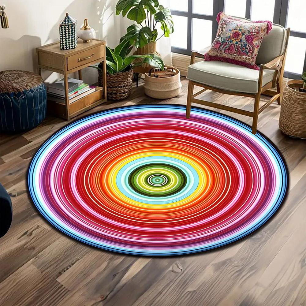 Colorful Radiant Circle Pattern Print Round Rug, Living Room, Bedroom, Playroom Carpet, Non Slip Floor Mat, Gift