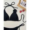 2 Piece Women 3D Rose Flower Bikini Set Smocked Textured Triangle Halter Tie Side Solid Color Sexy Push Up Beach Vacation Bathing Suit
