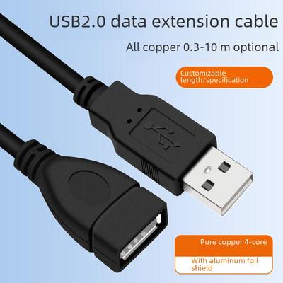 Schwarzes USB 2.0-Verlängerungskabel (Stecker auf Buchse) mit Magnetring, Hochgeschwindigkeits-Abschirmung aus reinem Kupfer