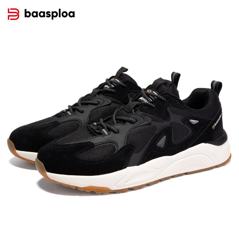 BAASPLOA Scarpe sportive casual da uomo in pelle scamosciata + tessuto a rete, di marca, di qualità, da uomo, da corsa, quotidiane, traspiranti, comode, antiscivolo, scarpe casual da uomo