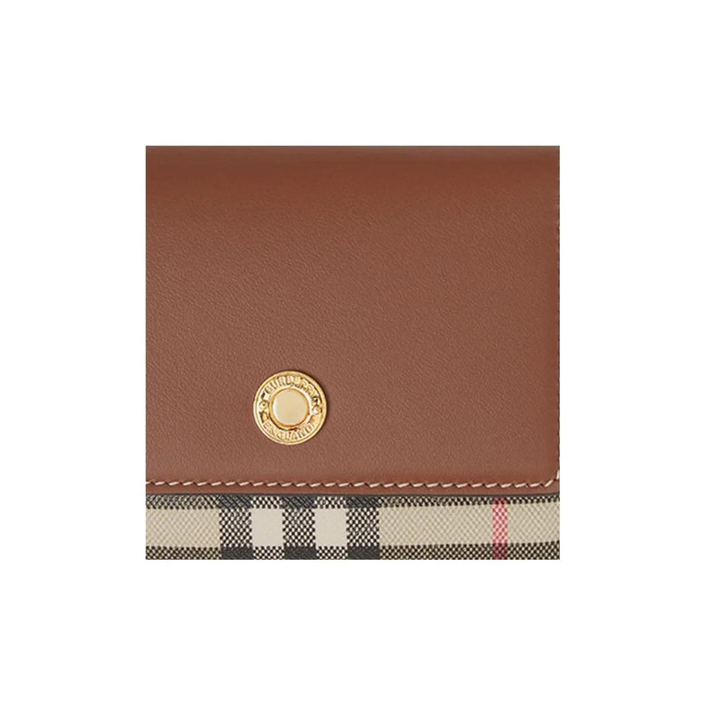 Burberry Checkered Folding Three-fold Wallet  Made of Environmentally Friendly Canvas and Leather  Women's Style  Brown