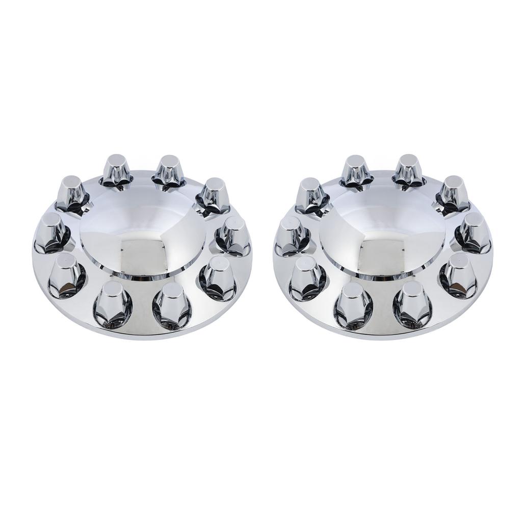 Pair of Chrome Front Axle Cover Set Glossy Wheel Hub Caps with 33mm Lug Nut Covers for Trucks Trailers Vehicles