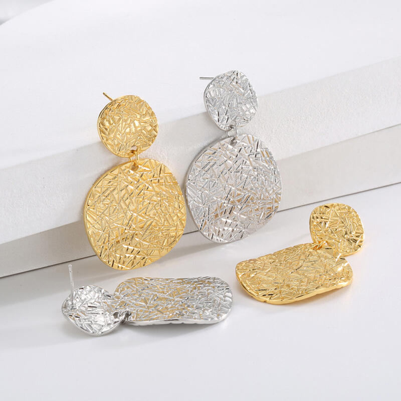 Retro Mottled Patterned Round Dangle Earrings for Women Ladies Temperament Elegant Gold Silver Color Stud Earrings Jewelry Gift