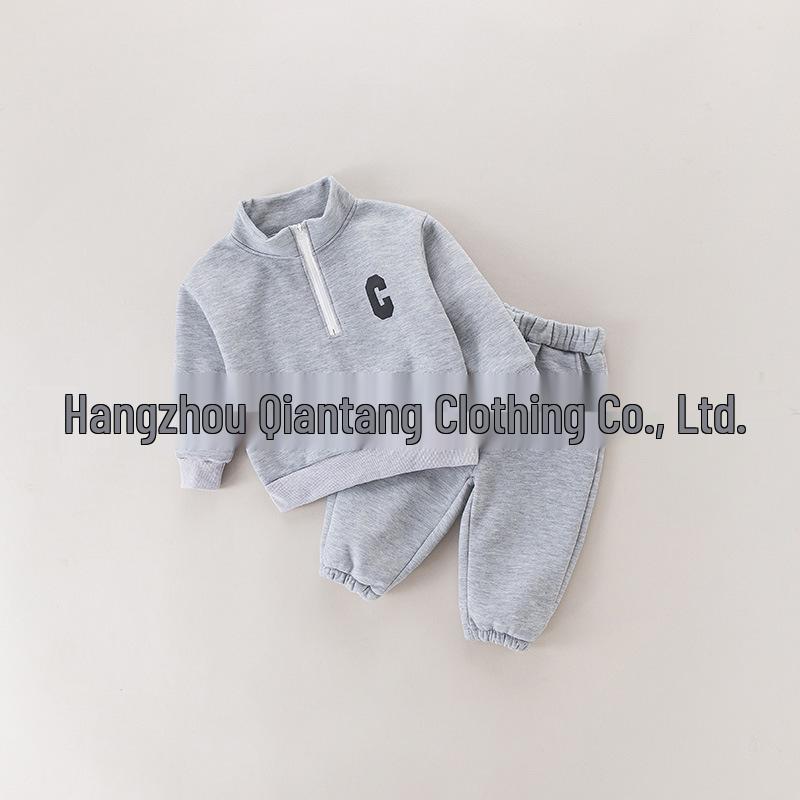 

Детский вязаный комплект: толстовка и длинные брюки - младенческий наряд со стойкой для мальчиков, утолщенный для весны и осени 120 cm светло-серый