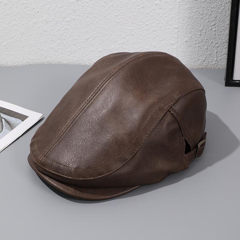 This American-style retro pu leather solid-color front hat is stylish and cool. The beret can be worn upside down with a basebal