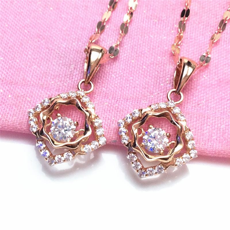 Изысканный русский 585 Пурпурный Золотой Цвет Золотой Умный Циркониевый Кулон, Иностранный Роскошный Темперамент Позолоченное Розовое Золото Ожерелье