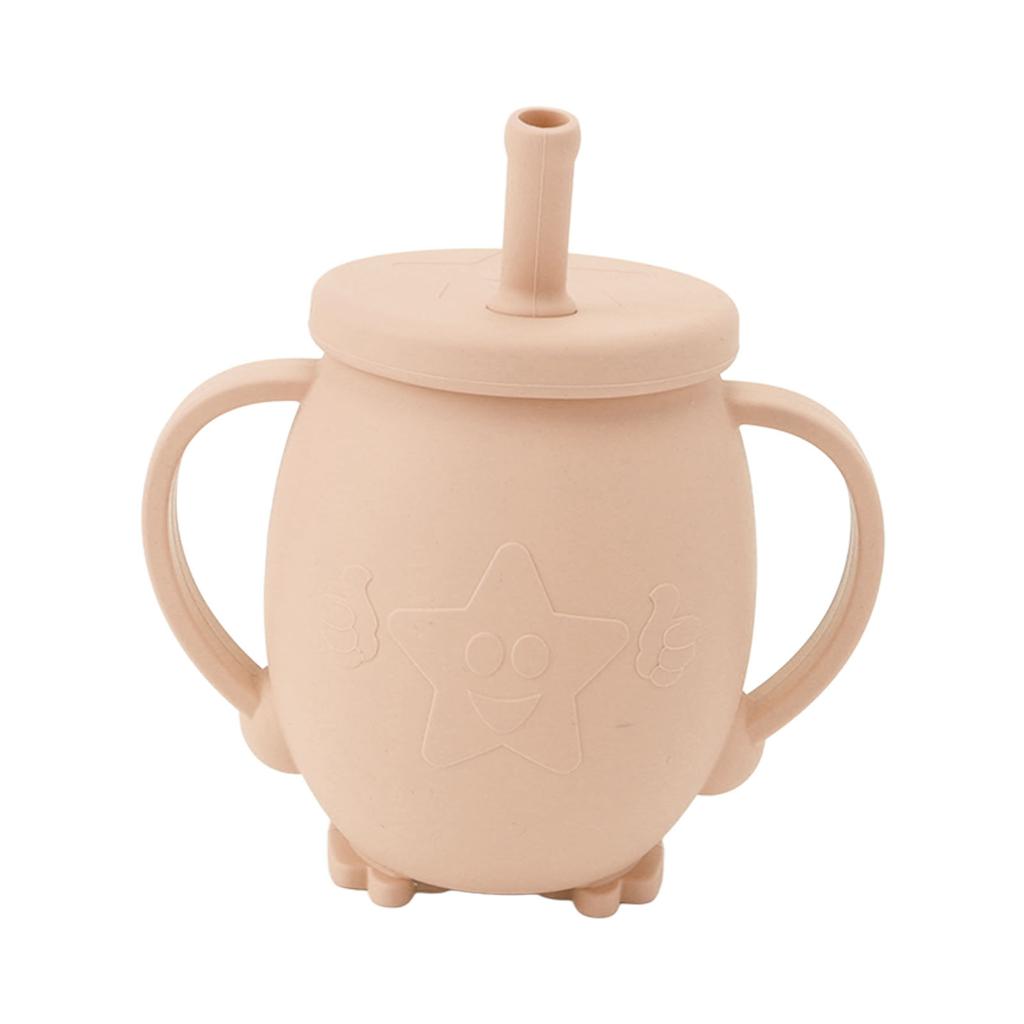 230ml Toddler Cups Silicone Training Sippy Cups with Straw Lid Non Slip Handles Spill Proof Trainer Cup for Baby