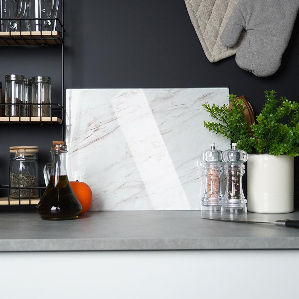 Glass Kitchen Cutting Board, Anti-Slip, White Marble, 30x40 cm