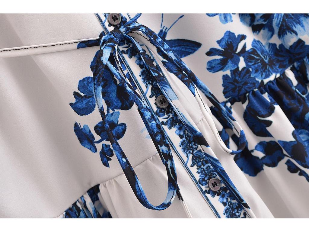 Spring 2025 Women's European & American Style Waist-Tie Long Sleeve Dress