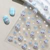 Sky Blue Nail Stickers: 6D Labubu Jelly Bow & White Heart Design