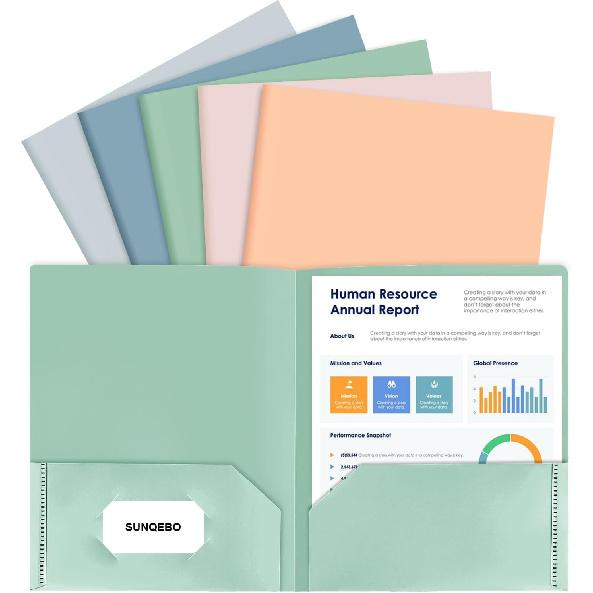 5 Pack Folders with Pockets, Heavy Duty 2 Pocket Folder Bulk, Plastic Folders with Pockets Fit Letter Size, File Folders Back to School Office Filing 5 Pack