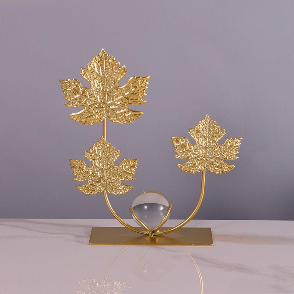 Nordic Crystal Ball Decor Rack Light Luxury Iron Maple Leaf Ornaments  Office